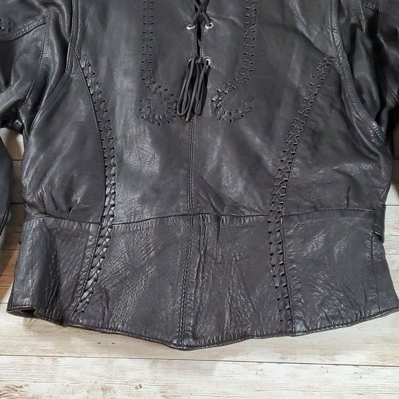 Vintage Leather Protech Cropped Laced Braided Woven Studded Biker Moto Jacket‎ 8 - Picture 13 of 16